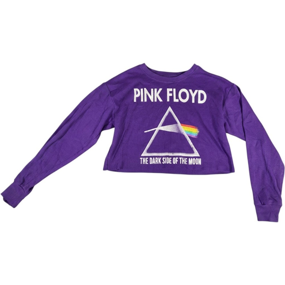 Pink Floyd Crop Top Women M Purple Dark Side of the Moon Waffle Knit Long Sleeve